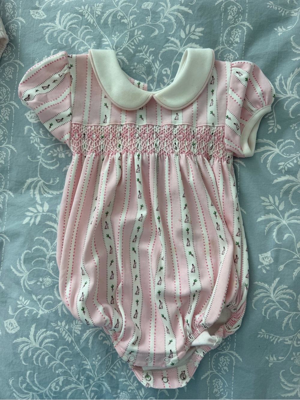 Bella Bliss Classic Pink Smocked Baby One-Piece with Peter Pan Collar